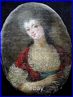 Portrait de femme huile sur toile cartonnée 18ème siècle