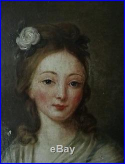 Portrait de femme huile sur toile tableau peinture 18ème siècle