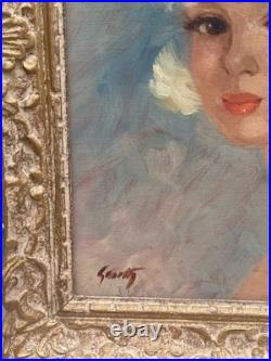 Portrait de jeune femme blonde, huile sur toile encadrée Années 60