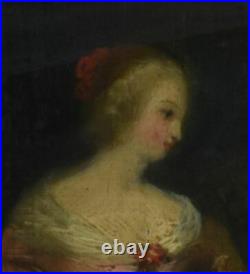 Portrait de jeune femme huile sur toile fin XVIIIème