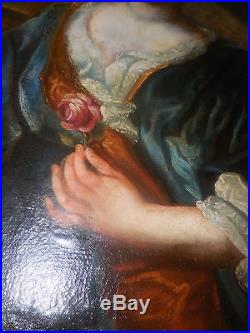 Portrait ecole italienne du XVIIIé siecle portrait a la rose encadré grand form
