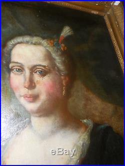Portrait ecole italienne du XVIIIé siecle portrait a la rose encadré grand form