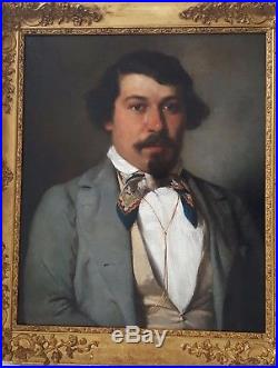 Portrait homme bourgeois vers 1850 1860 hst école française Napoléon III