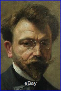 Portrait homme vers 1900, lunettes, barbe, moustache, lavallière, cravate