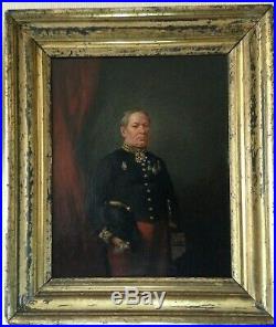 Portrait militaire empire milieu XIXème, huile sur toile signée, dédicacée 1858