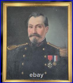 Portrait officier français décoré légion d'honneur huile sur toile XIXe siècle