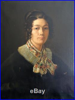 Puissant Portrait De Jeune Femme Au Foulard École Anglaise Vers 1830