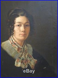 Puissant Portrait De Jeune Femme Au Foulard École Anglaise Vers 1830