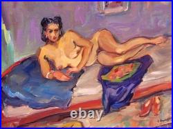 RAYMOND ESPINASSE L' Odalisque. Peinture huile sur toile marouflée sur bois