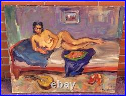 RAYMOND ESPINASSE L' Odalisque. Peinture huile sur toile marouflée sur bois