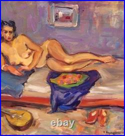 RAYMOND ESPINASSE L' Odalisque. Peinture huile sur toile marouflée sur bois