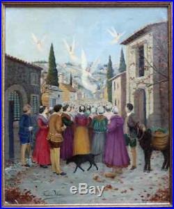 Rare Annonciation Provençale 1900. Grand Toile Impressionniste & Symboliste