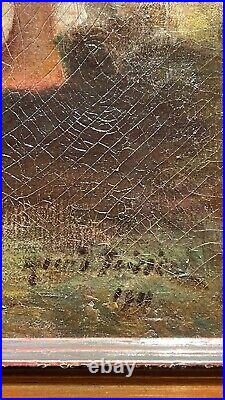 Rare huile sur toile XIXème curiosa nymphe dans les bois tableau nu signé