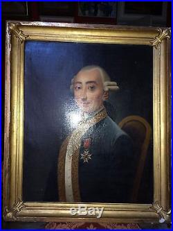 Rare portrait ancien huile toile noble aristocrate officier Louis XVI fin XVIII