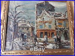 Raymond Besse -Paris- Montmartre-la neige- TABLEAU-huile-Paysage-cadre-oil