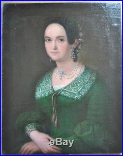 Realisme Tableau XIXème Second Empire Portrait de Femme au Collier de Perles