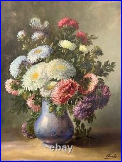SUPERBE huile sur toile XIXe, Vase aux fleurs signé Gaston BOUCHER