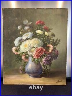 SUPERBE huile sur toile XIXe, Vase aux fleurs signé Gaston BOUCHER