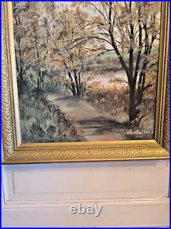 S. ARAKELIAN (XXeme) grande huile sur toile Paysage lacustre et sous bois 1996