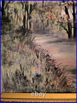 S. ARAKELIAN (XXeme) grande huile sur toile Paysage lacustre et sous bois 1996