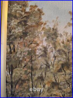 S. ARAKELIAN (XXeme) grande huile sur toile Paysage lacustre et sous bois 1996