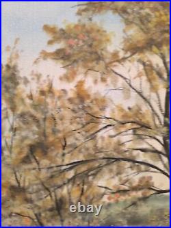 S. ARAKELIAN (XXeme) grande huile sur toile Paysage lacustre et sous bois 1996