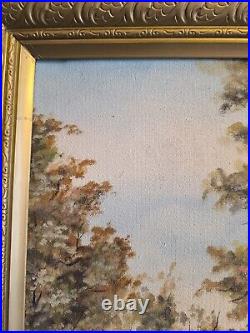 S. ARAKELIAN (XXeme) grande huile sur toile Paysage lacustre et sous bois 1996