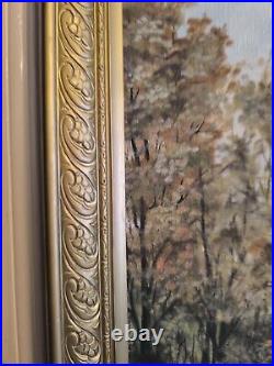 S. ARAKELIAN (XXeme) grande huile sur toile Paysage lacustre et sous bois 1996