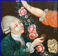 Scène de Genre Marchande de Fleurs Huile sur Toile du XVIIIème siècle Portrait