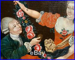 Scène de Genre Marchande de Fleurs Huile sur Toile du XVIIIème siècle Portrait
