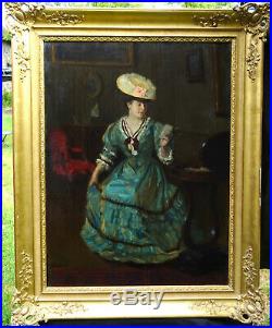 Schert Grand Portrait de Femme Huile sur Toile XIXème siècle