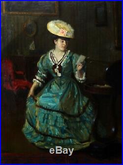 Schert Grand Portrait de Femme Huile sur Toile XIXème siècle