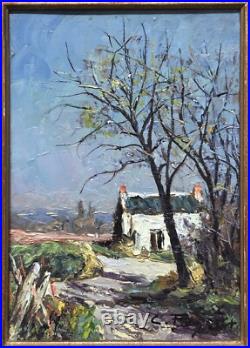 Small Landscape House Sky Forest, Original Antique Oil painting, Framed, Signed Small Landscape House Sky Forest, Original Antique Oil painting, Framed, Signed