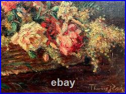 Sublime Grande Huile sur toile Fin XIXe Panier aux fleurs signée THOMAS JEAN