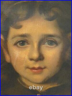 Sublime Huile sur toile Portrait de jeune fille d'époque XIXe École Française