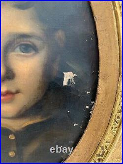 Sublime Huile sur toile Portrait de jeune fille d'époque XIXe École Française