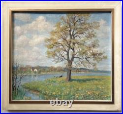 Sunny Landscape Scenariy Boat Trees Nature Sky, Impressionism, Antique Oil Sunny Landscape Scenariy Boat Trees Nature Sky, Impressionism, Antique Oil
