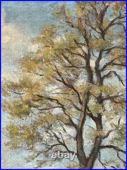 Sunny Landscape Scenariy Boat Trees Nature Sky, Impressionism, Antique Oil Sunny Landscape Scenariy Boat Trees Nature Sky, Impressionism, Antique Oil