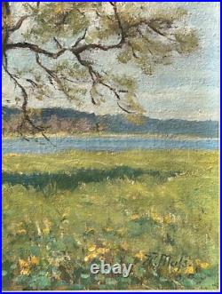 Sunny Landscape Scenariy Boat Trees Nature Sky, Impressionism, Antique Oil Sunny Landscape Scenariy Boat Trees Nature Sky, Impressionism, Antique Oil