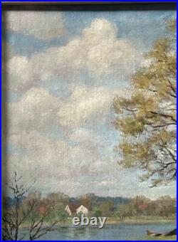 Sunny Landscape Scenariy Boat Trees Nature Sky, Impressionism, Antique Oil Sunny Landscape Scenariy Boat Trees Nature Sky, Impressionism, Antique Oil