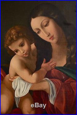 Superbe, Vierge à l'enfant, Madone, anonyme, Grande huile 96x96 cm