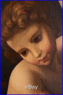 Superbe, Vierge à l'enfant, Madone, anonyme, Grande huile 96x96 cm
