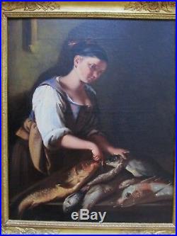 Superbe école Française du début du XIX e siècle la marchande de poissons