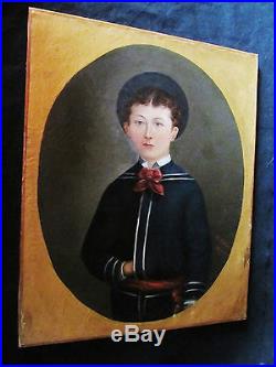 Superbe grand portrait de jeune garçon daté 1876 signé F. GALAN
