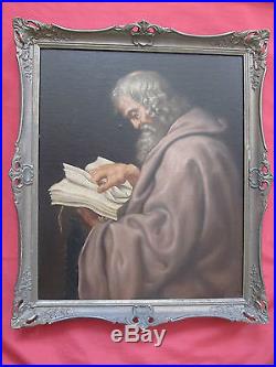 Superbe huile sur toile du 19 è siècle' portrait de moine lisant