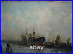 Superbe tableau huile sur toile avec des bateaux au port signé Wim VAN NORDEN