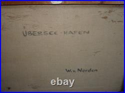 Superbe tableau huile sur toile avec des bateaux au port signé Wim VAN NORDEN