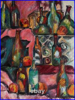 Superbe tableau signé composition cubiste XXème siècle huile sur toile abstrait