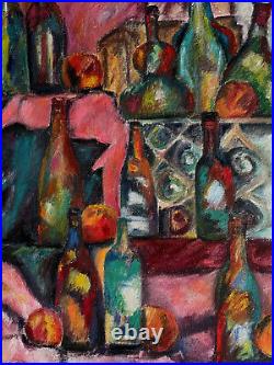 Superbe tableau signé composition cubiste XXème siècle huile sur toile abstrait