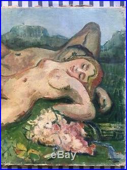 Suzanne Tourte Adam et Eve Tableau HsT Signé 1939 Amour Jardin Eden Reims Fauve